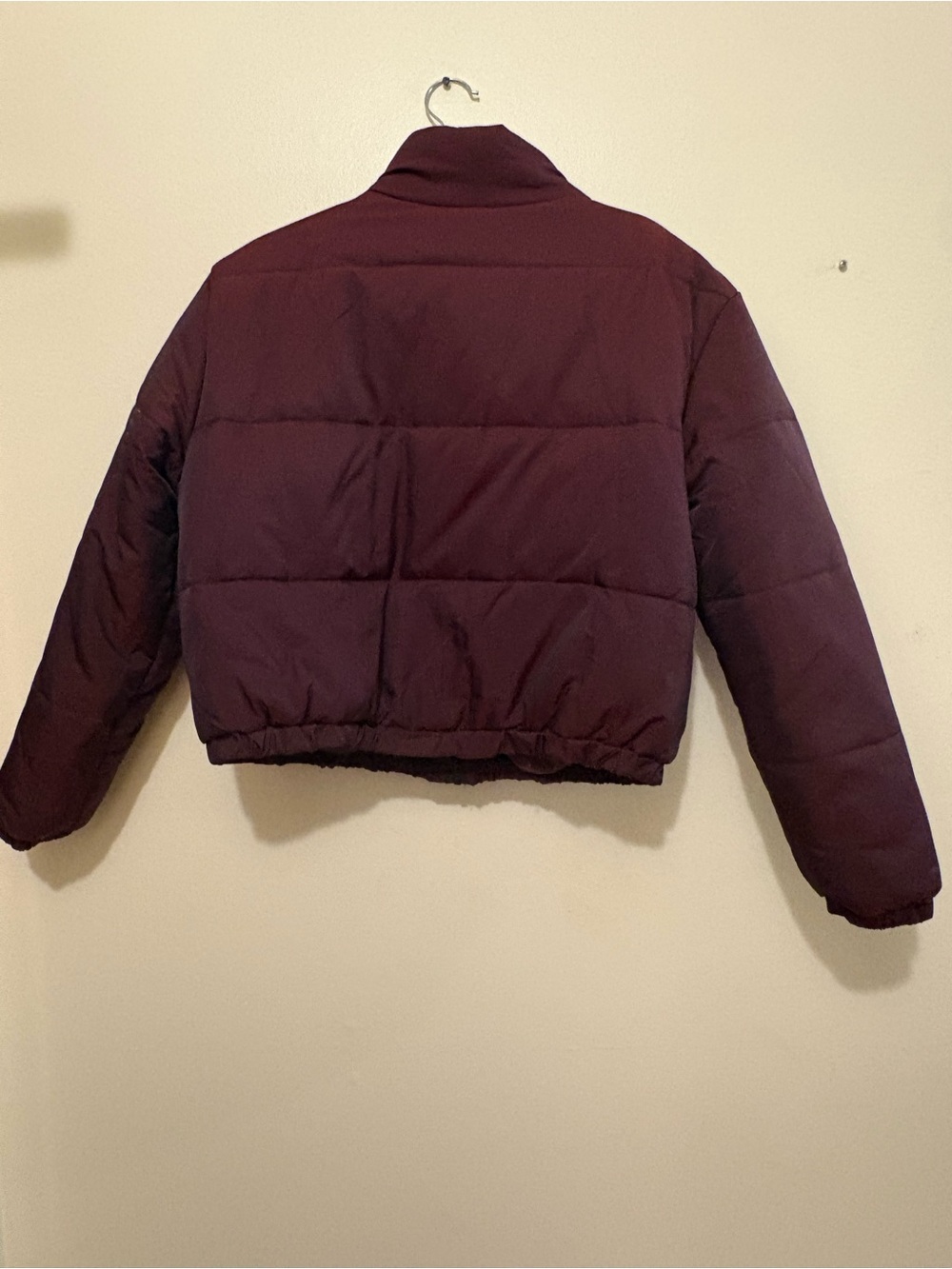 Women's Burgundy Puffer Jacket - Crop Winter Coat - Picture 7 of 8